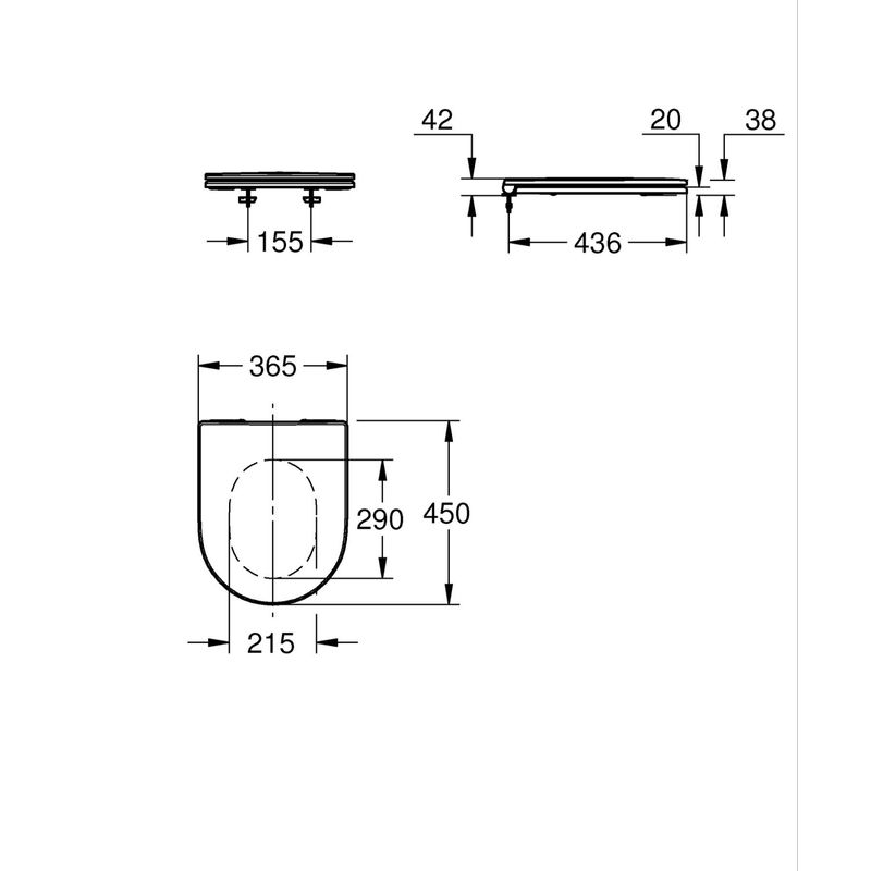 Casa si Gradina - Sanitare - Obiecte sanitare - Accesorii vase de toaleta - Capac WC Grohe 102500SH00, 450 mm, 365 mm, 1 functii speciale, capac softclose, oval, duroplast, Alb - Infinity.ro