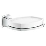 Casa si Gradina - Sanitare - Suporturi si accesorii baie - Suporturi baie - Savoniera Grohe 40628000, 126 mm, 2 orificii instalare, pe perete, portelan, metal, elemente fixare ascunse, Crom - Infinity.ro