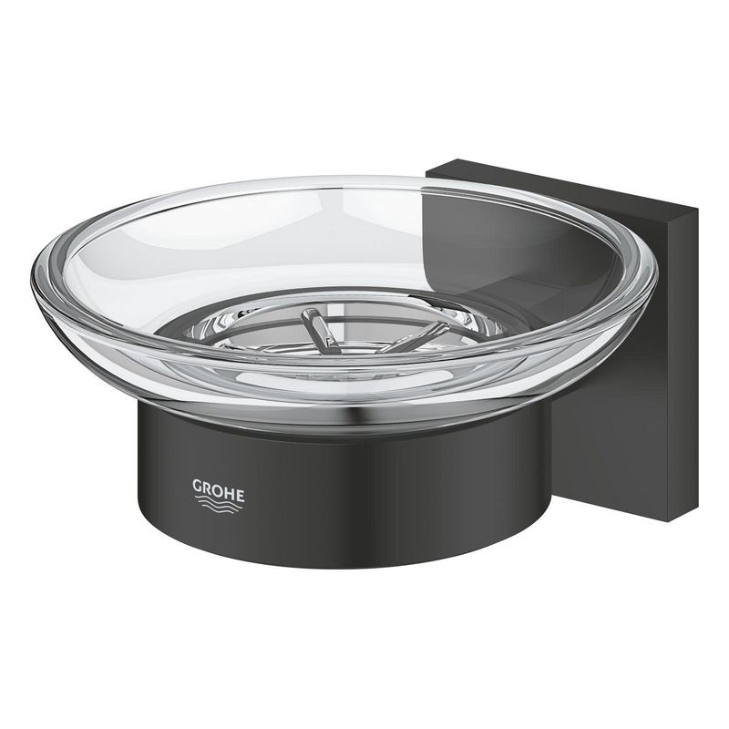 Casa si Gradina - Sanitare - Suporturi si accesorii baie - Suporturi baie - Savoniera Grohe 410962430, 110 mm, 2 orificii instalare, pe perete, metal, sticla, elemente fixare ascunse, Negru - Infinity.ro