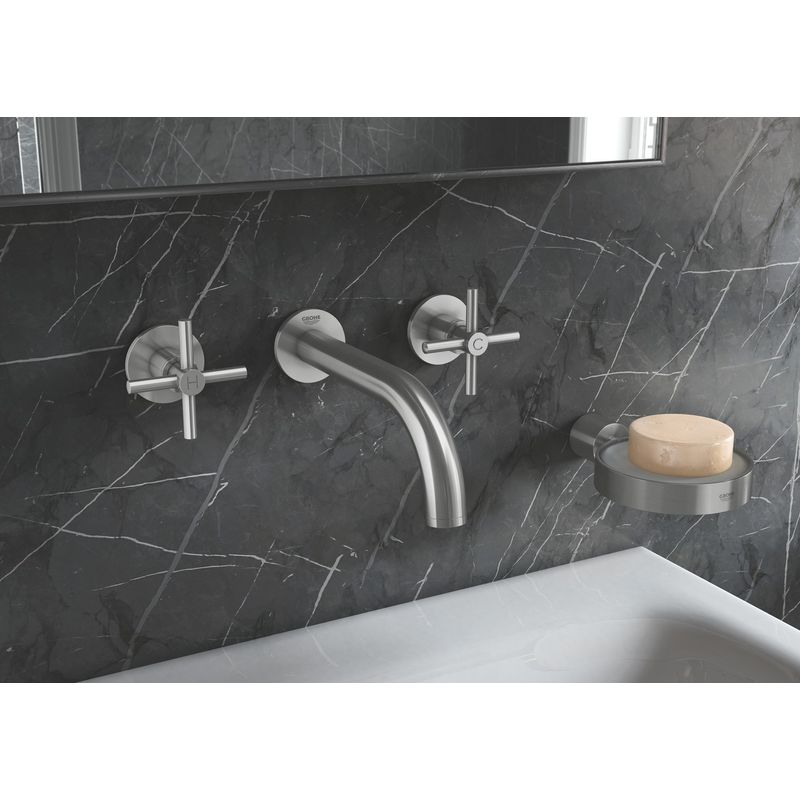 Casa si Gradina - Sanitare - Suporturi si accesorii baie - Suporturi baie - Savoniera Grohe 40256003, 105 mm, 1 orificii instalare, pe suport, sticla, savoniera, Alb - Infinity.ro