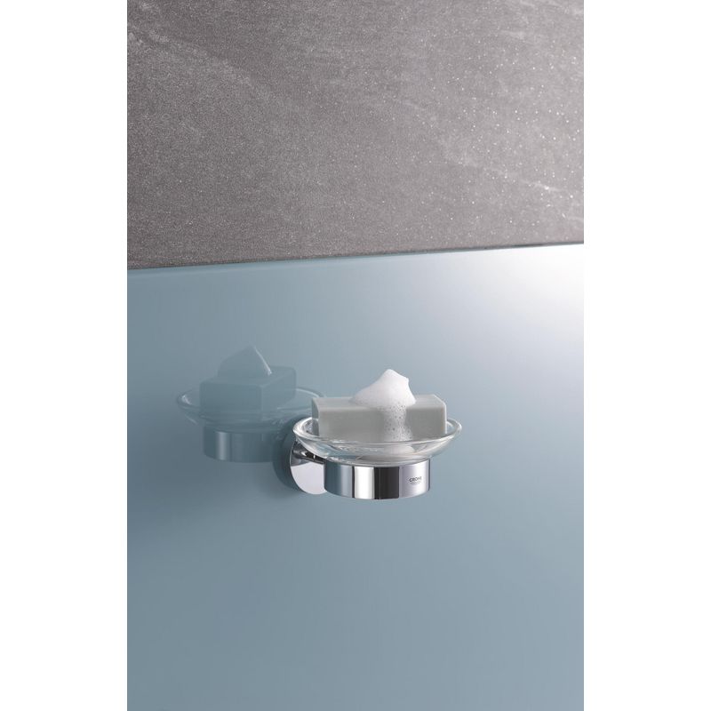Casa si Gradina - Sanitare - Suporturi si accesorii baie - Suporturi baie - Savoniera Grohe 41193000, 125 mm, 2 orificii instalare, pe perete, sticla, metal, elemente fixare ascunse, Crom - Infinity.ro