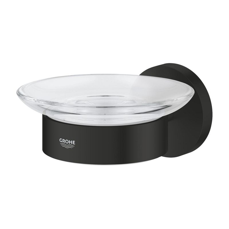 Casa si Gradina - Sanitare - Suporturi si accesorii baie - Suporturi baie - Savoniera Grohe 411932430, 110 mm, 2 orificii instalare, pe perete, metal, sticla, elemente fixare ascunse, Negru - Infinity.ro