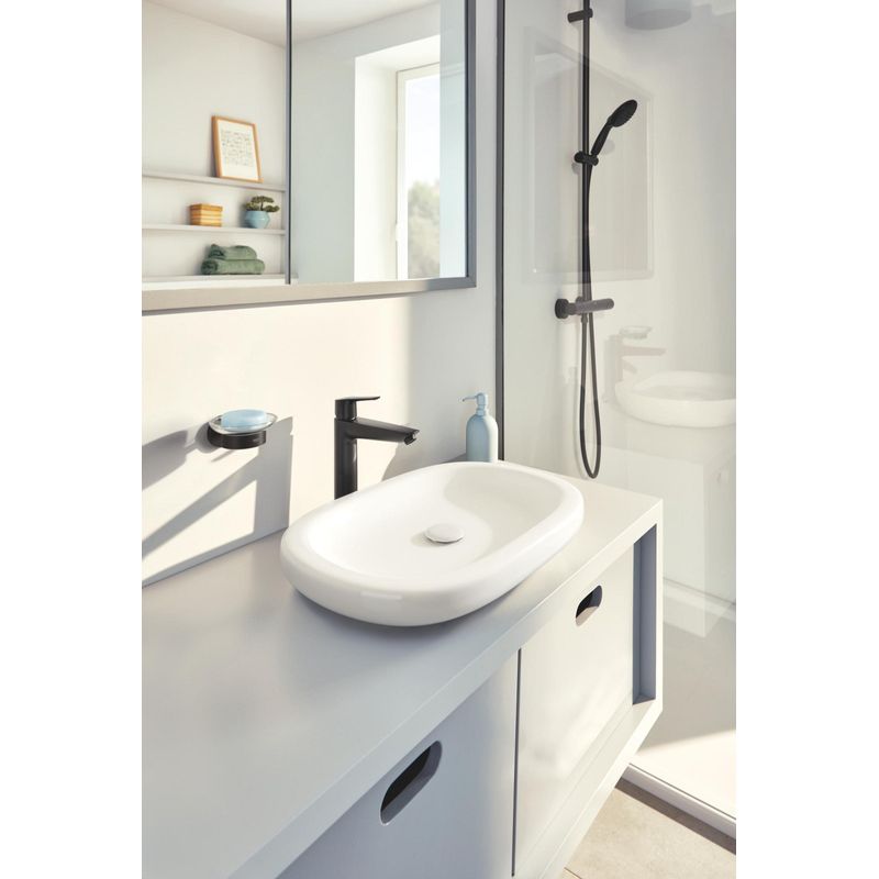 Casa si Gradina - Sanitare - Suporturi si accesorii baie - Suporturi baie - Savoniera Grohe 411932430, 110 mm, 2 orificii instalare, pe perete, metal, sticla, elemente fixare ascunse, Negru - Infinity.ro