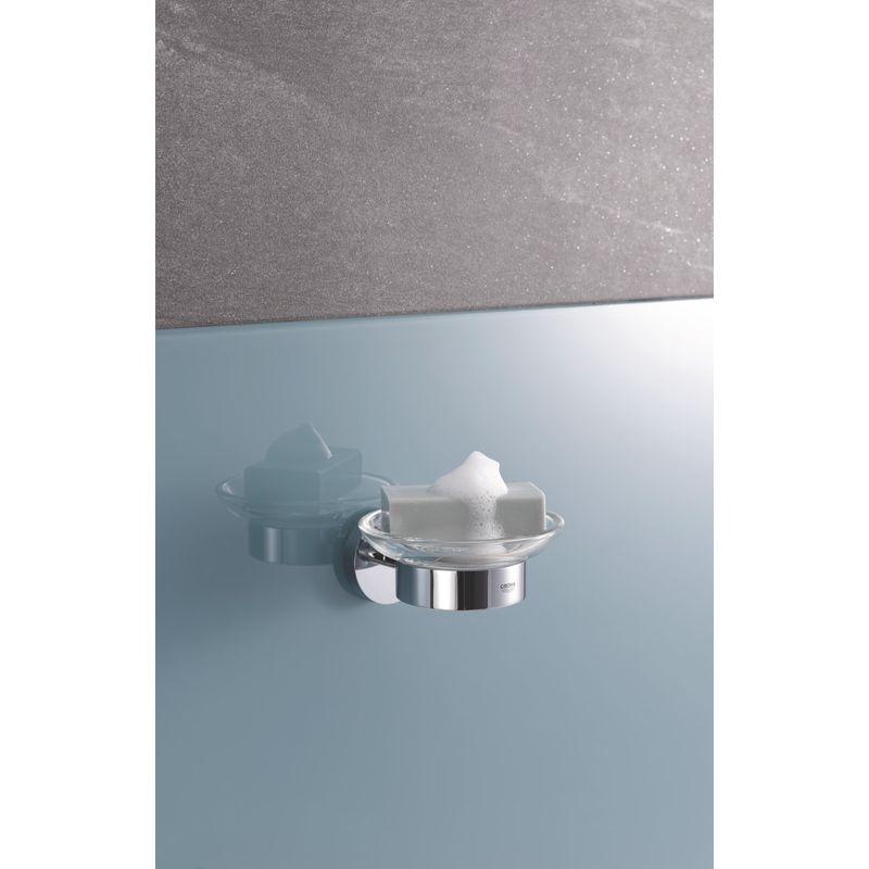 Casa si Gradina - Sanitare - Suporturi si accesorii baie - Suporturi baie - Suport sapun Grohe 40444001, 125 mm, 1 orificii instalare, pe perete, sticla, metal, elemente fixare ascunse, Crom - Infinity.ro