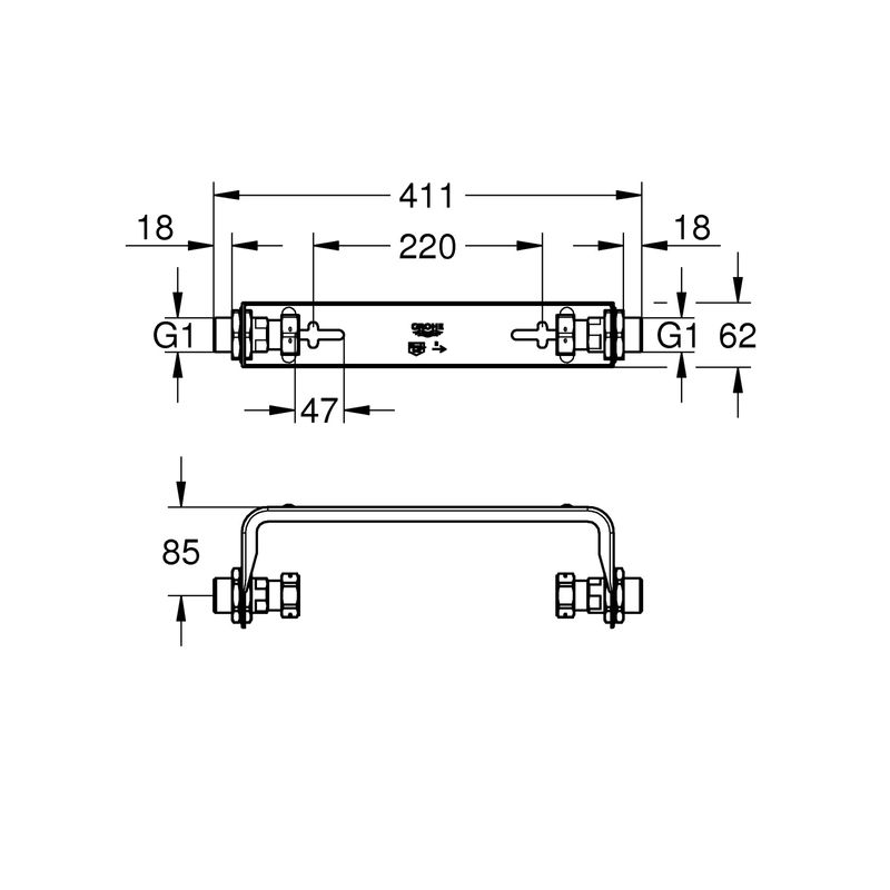 Casa si Gradina - Sanitare - Suporturi si accesorii baie - Suporturi baie - Suport montare Grohe 22501000, 411 mm, 62 mm, 85 mm, pe perete, sense guard produs compatibil, Cupru - Infinity.ro