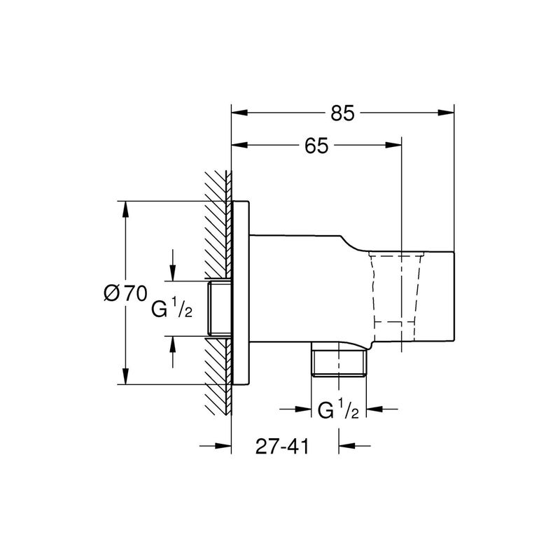 Casa si Gradina - Sanitare - Cazi si cabine de dus - Coloane si seturi de dus - Cot iesire dus Grohe 28628001, 85 mm, 70 mm, 1/2 diametru filet iesire, 1/2 diametru filet alimentare, Crom - Infinity.ro