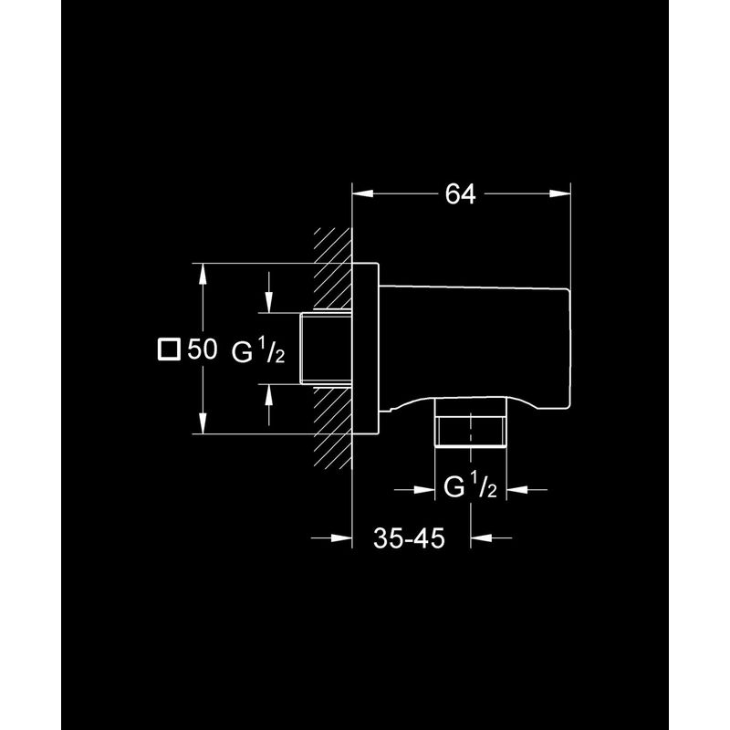 Casa si Gradina - Sanitare - Cazi si cabine de dus - Coloane si seturi de dus - Cot iesire dus Grohe 27076000, 54 mm, 50 mm, 1/2 diametru filet iesire, 1/2 diametru filet alimentare, Crom - Infinity.ro