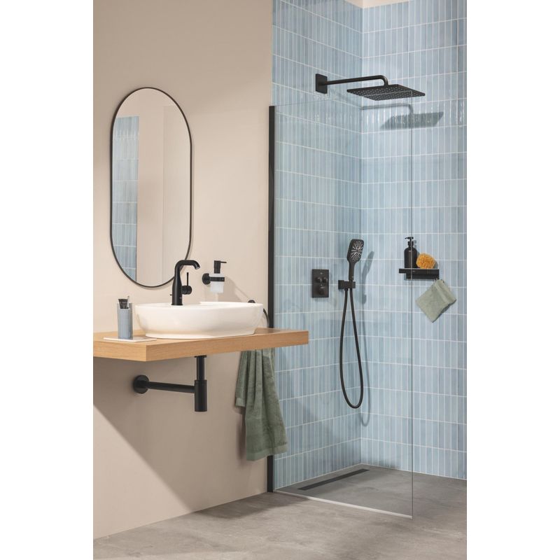 Casa si Gradina - Sanitare - Cazi si cabine de dus - Coloane si seturi de dus - Cot iesire dus Grohe 263702430, 88 mm, 52 mm, 1/2 diametru filet iesire, 1/2 diametru filet alimentare, Negru - Infinity.ro