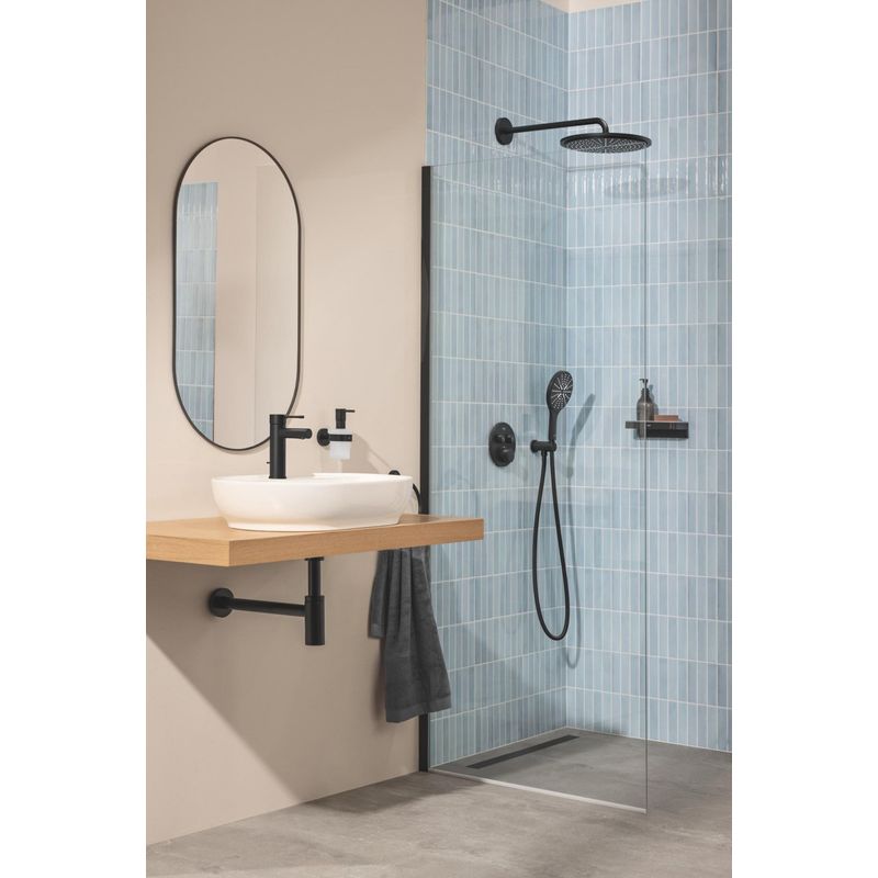 Casa si Gradina - Sanitare - Cazi si cabine de dus - Coloane si seturi de dus - Cot iesire dus Grohe 266582430, 86 mm, 48 mm, 1/2 diametru filet iesire, 1/2 diametru filet alimentare, Negru - Infinity.ro