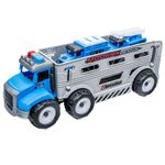 Jucarii, Copii si Bebe - Jucarii si jocuri - Vehicule si jucarii cu telecomanda - Masinute - Camion de Politie cu Remorca Etajata si 2 Mini Masinute de Interventie, Rampa Rabatabila, 24 cm, 3 ani+ - Infinity.ro