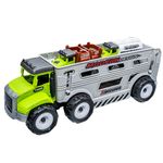 Jucarii, Copii si Bebe - Jucarii si jocuri - Vehicule si jucarii cu telecomanda - Masinute - Camion Transportor cu Remorca Etajata si 2 Mini Utilaje Agricole, Rampa Rabatabila, Mecanism Friction & Pull-Back, 24 cm - Infinity.ro