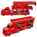 Jucarii, Copii si Bebe - Jucarii si jocuri - Vehicule si jucarii cu telecomanda - Masinute - Camion Transportor Auto cu Rampa Lansatoare, 3 Masinute Metalice si Camioneta Lansator, 3 Niveluri de Incarcare - Infinity.ro