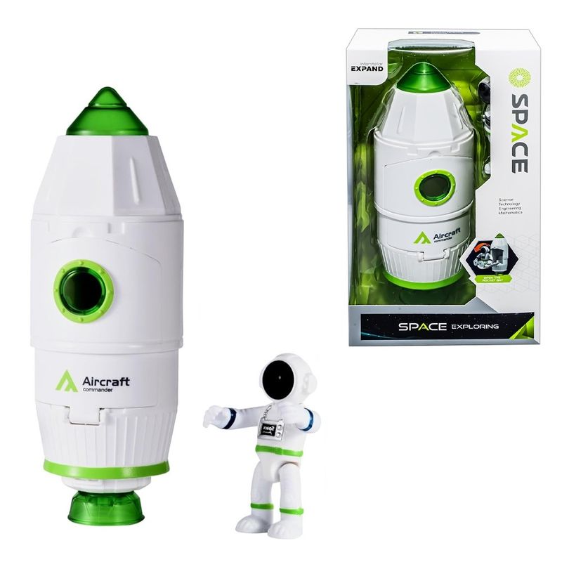 Jucarii, Copii si Bebe - Jucarii si jocuri - Jucarii & jocuri educative - Jucarii interactive - Nava Spatiala de Jucarie cu Lumini si Sunete, Figurina Astronaut Mobil, Usa Rabataila si Baterii Incluse, 18.5 cm - Infinity.ro