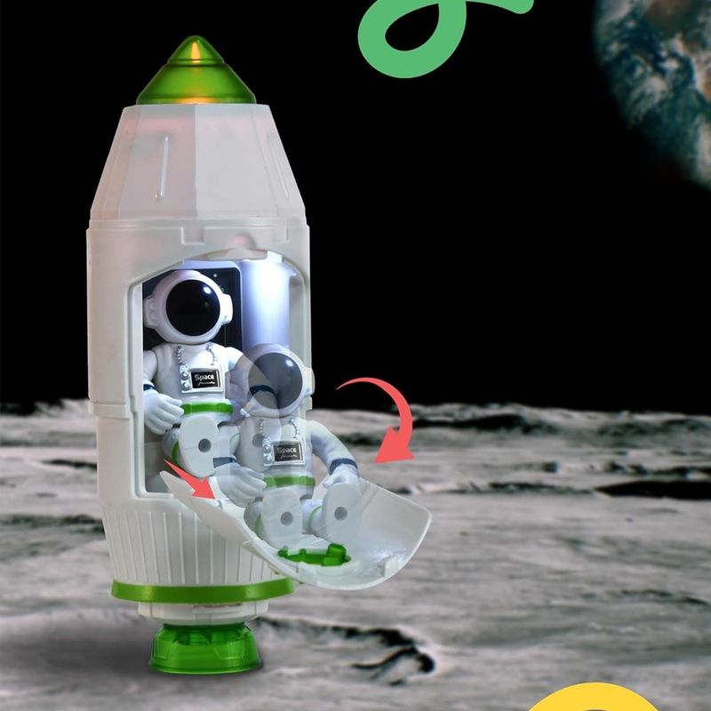 Jucarii, Copii si Bebe - Jucarii si jocuri - Jucarii & jocuri educative - Jucarii interactive - Nava Spatiala de Jucarie cu Lumini si Sunete, Figurina Astronaut Mobil, Usa Rabataila si Baterii Incluse, 18.5 cm - Infinity.ro