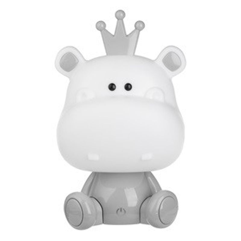 Casa si Gradina - Corpuri si surse de iluminat - Veioze si lampi - Lampi de veghe copii - Lampa de veghe cu forma de hipopotam, 3 niveluri de lumina, alimentare USB, alb si gri - Infinity.ro
