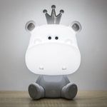 Casa si Gradina - Corpuri si surse de iluminat - Veioze si lampi - Lampi de veghe copii - Lampa de veghe cu forma de hipopotam, 3 niveluri de lumina, alimentare USB, alb si gri - Infinity.ro