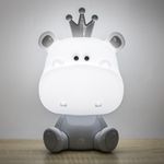 Casa si Gradina - Corpuri si surse de iluminat - Veioze si lampi - Lampi de veghe copii - Lampa de veghe cu forma de hipopotam, 3 niveluri de lumina, alimentare USB, alb si gri - Infinity.ro