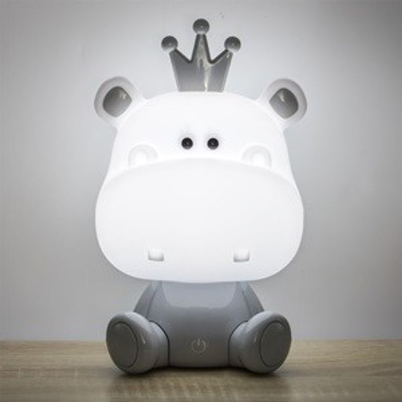 Casa si Gradina - Corpuri si surse de iluminat - Veioze si lampi - Lampi de veghe copii - Lampa de veghe cu forma de hipopotam, 3 niveluri de lumina, alimentare USB, alb si gri - Infinity.ro