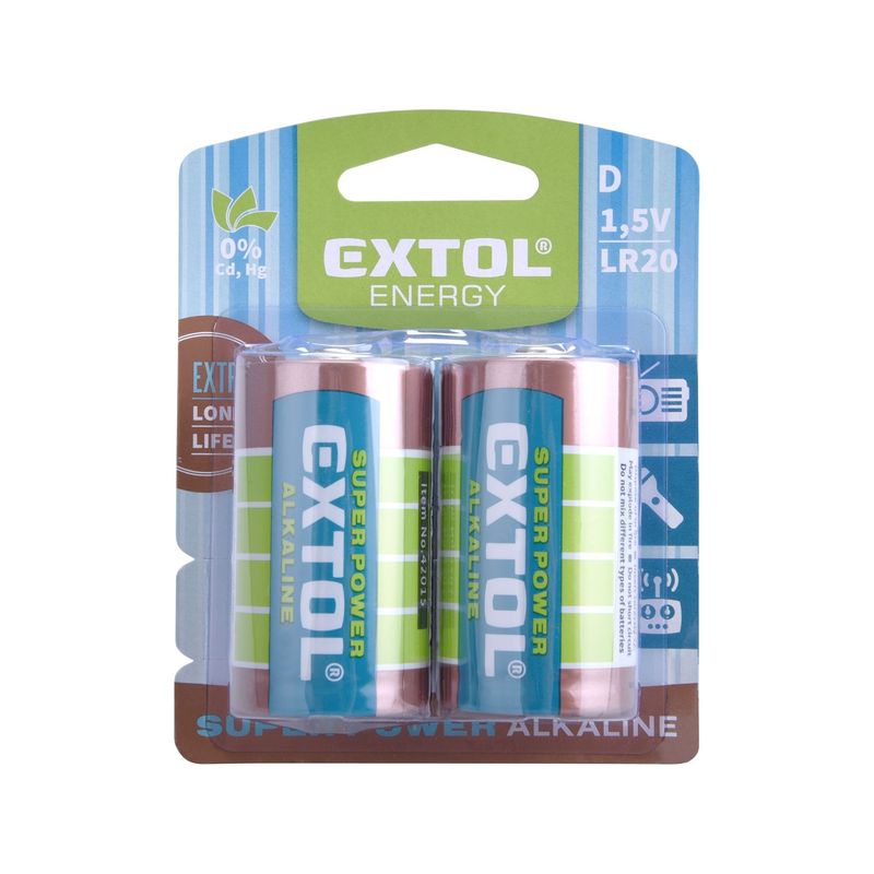 Casa si Gradina - Electrice - Accesorii electrice - Baterii, acumulatori si incarcatoare - Baterii alcaline tip LR20, EXTOL ENERGY, 42015, 1,5V D, metalica - Infinity.ro