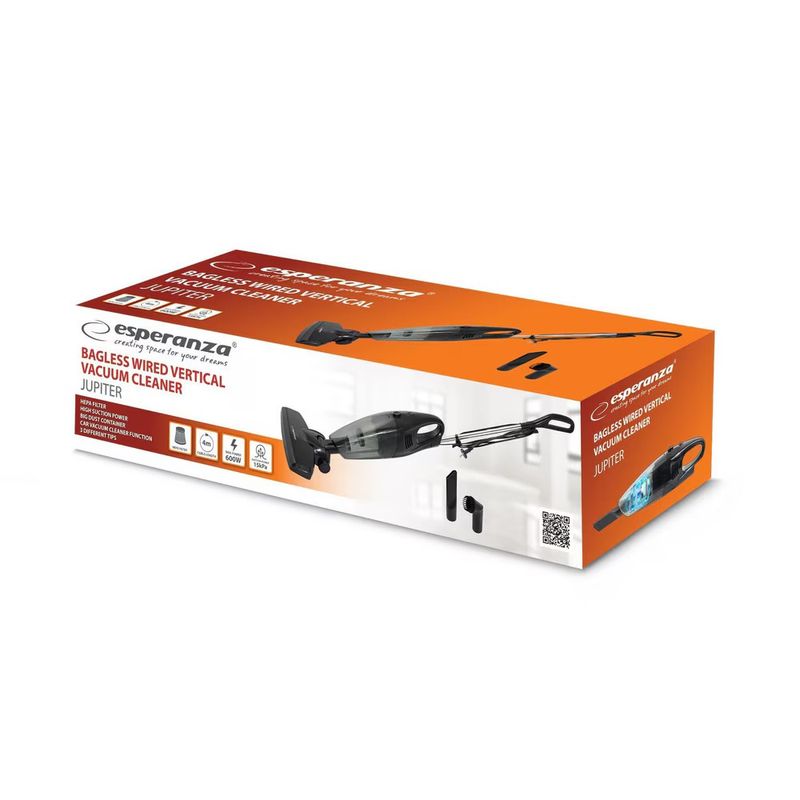 Electronice si Electrocasnice - Ingrijirea locuintei - Aspiratoare - Aspirator vertical Esperanza Jupiter EHV101K, Capacitate recipient 0.8 l, 600 W Negru - Infinity.ro