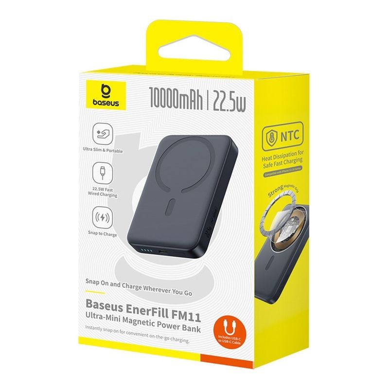 Laptop, Telefoane si Tablete - Telefoane mobile si accesorii - Accesorii Telefoane - Baterii externe - Baterie externa 10000 mAh Baseus EnerFill FM11 Ultra, 22.5W, Incarcare Wireless 15W, USB-C, Cablu USB-C inclus, Negru - Infinity.ro