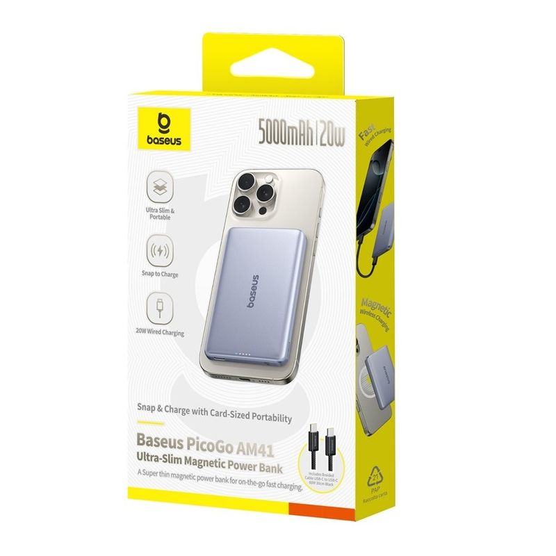 Laptop, Telefoane si Tablete - Telefoane mobile si accesorii - Accesorii Telefoane - Baterii externe - Baterie externa BASEUS 5000 mAh 20W, PicoGo AM41 Ultra-slim Magnetic, grafit - Infinity.ro