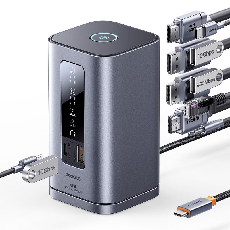 Laptop, Telefoane si Tablete - Telefoane mobile si accesorii - Accesorii Telefoane - Baterii externe - Statie de docare Baseus Spacemate RD1, 11 in 1, 3 monitoare, USB-C, gri - Infinity.ro