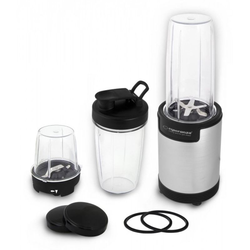Electronice si Electrocasnice - Electrocasnice bucatarie - Mixere, tocatoare & roboti de bucatarie - Blendere si mini tocatoare - Blender de masa Esperanza Nutri Bomb 9in1 EKM030, 900 W, 800 ml, Argintiu - Infinity.ro