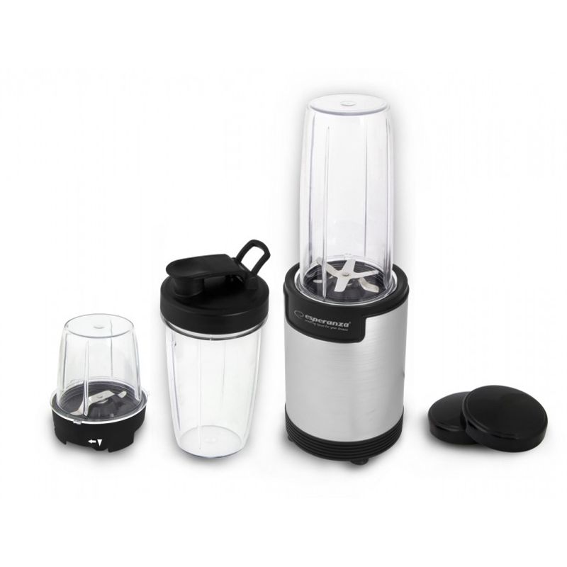 Electronice si Electrocasnice - Electrocasnice bucatarie - Mixere, tocatoare & roboti de bucatarie - Blendere si mini tocatoare - Blender de masa Esperanza Nutri Bomb 9in1 EKM030, 900 W, 800 ml, Argintiu - Infinity.ro