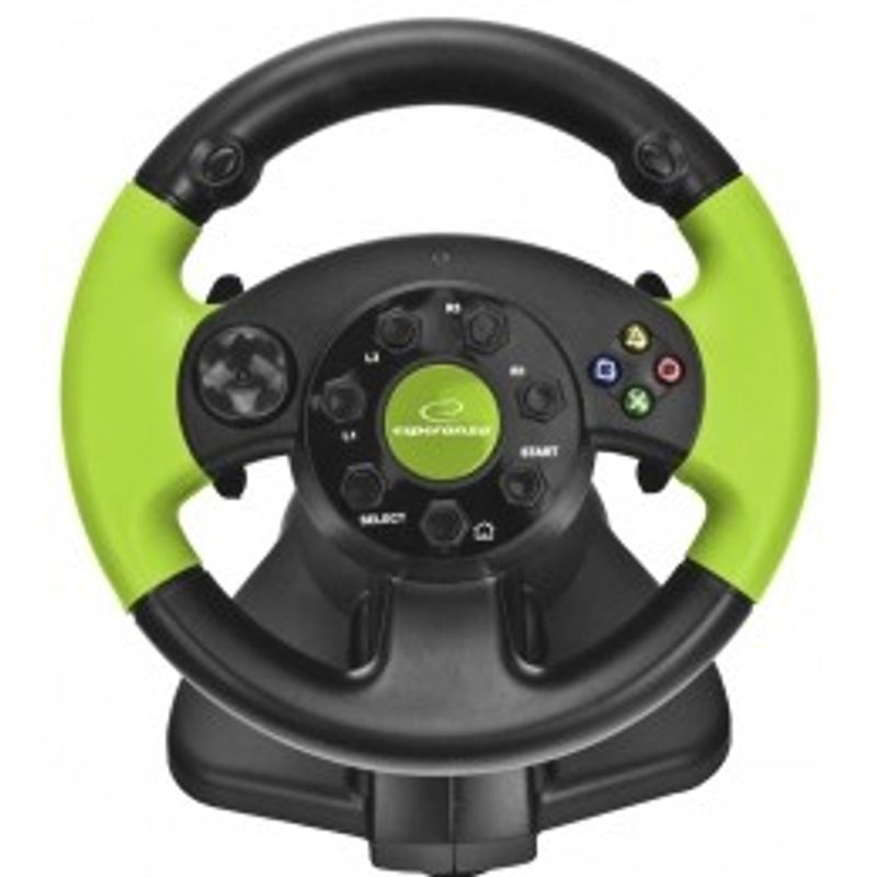 PC, gaming si accesorii - Gaming - Accesorii gaming - Controlere, Volane si Casti gaming - Volan gaming cu pedale, Esperanza, Xbox360, PS3, PC, Negru/Verde - Infinity.ro