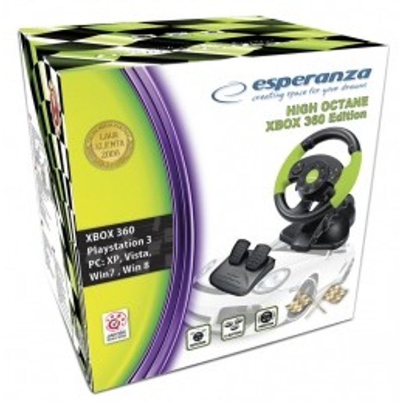 PC, gaming si accesorii - Gaming - Accesorii gaming - Controlere, Volane si Casti gaming - Volan gaming cu pedale, Esperanza, Xbox360, PS3, PC, Negru/Verde - Infinity.ro