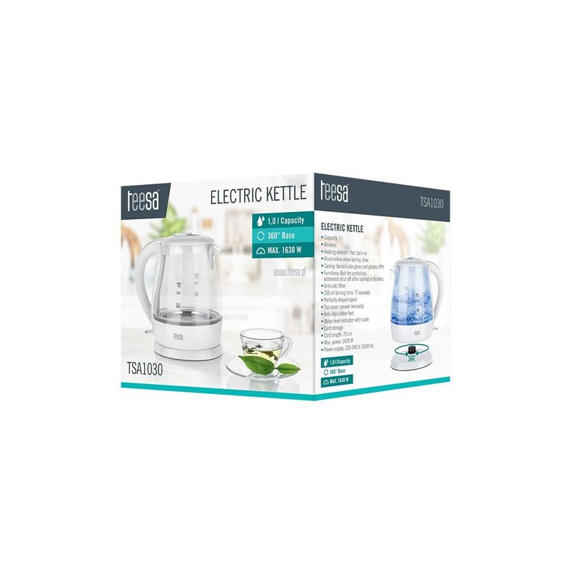 Electronice si Electrocasnice - Electrocasnice bucatarie - Preparare bauturi - Fierbatoare de apa - Fierbator electric cordless, Capacitate 1 l, putere 1630 W, cana gradata, Alb - Infinity.ro