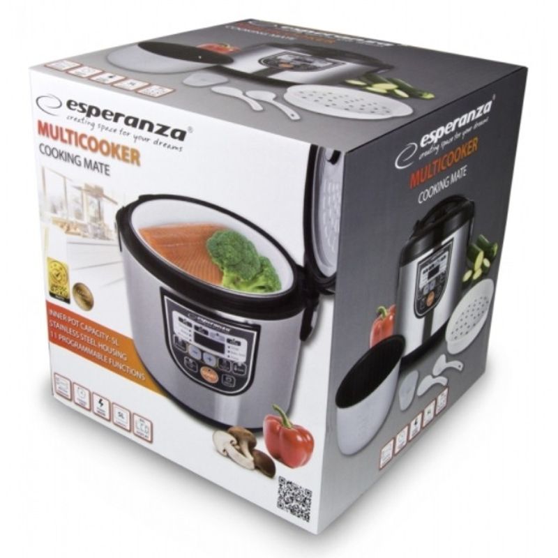 Electronice si Electrocasnice - Electrocasnice bucatarie - Aparate de gatit & desert - Multicooker - Oala multifunctionala, Esperanza, Plastic/Otel inoxidabil, 860 W, Negru/Argintiu - Infinity.ro