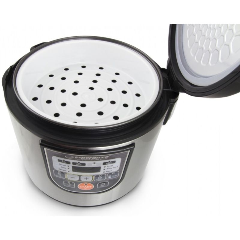 Electronice si Electrocasnice - Electrocasnice bucatarie - Aparate de gatit & desert - Multicooker - Oala multifunctionala, Esperanza, Plastic/Otel inoxidabil, 860 W, Negru/Argintiu - Infinity.ro