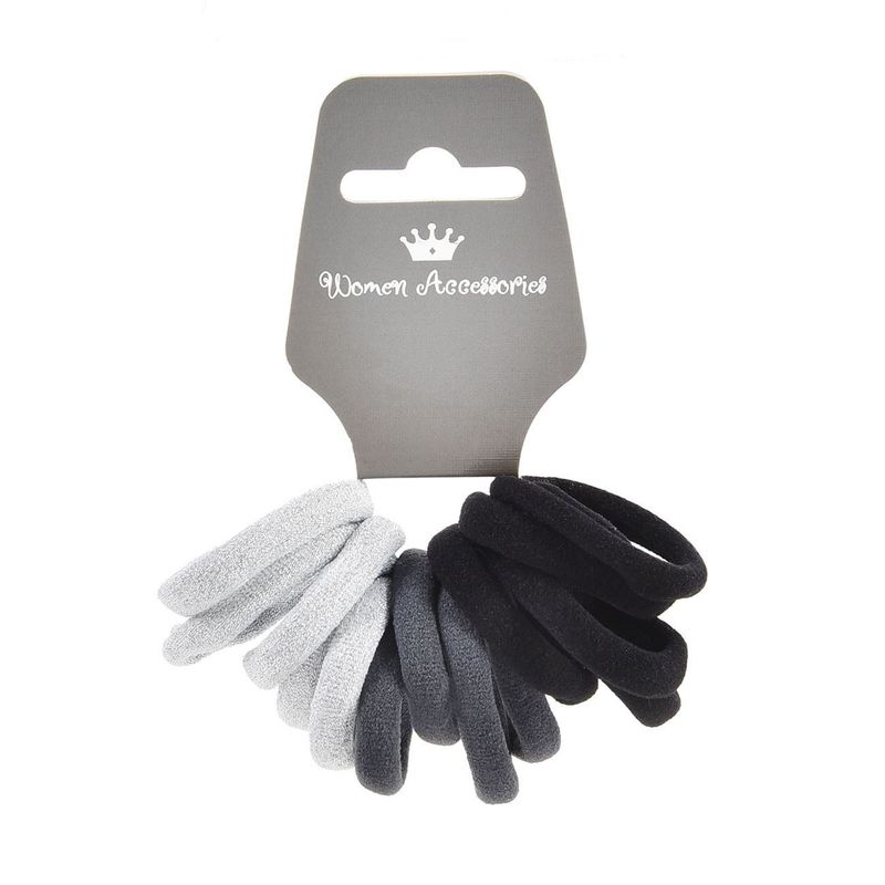 Fashion, accesorii si bijuterii - Femei - Accesorii femei - Accesorii pentru par femei - Set 3 Elastice de Par Frotte, 14 cm, Negru/Gri/Argintiu - Infinity.ro