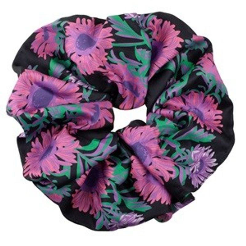 Fashion, accesorii si bijuterii - Femei - Accesorii femei - Accesorii pentru par femei - Scrunchie din material textil, XXL, Negru cu model floral - Infinity.ro