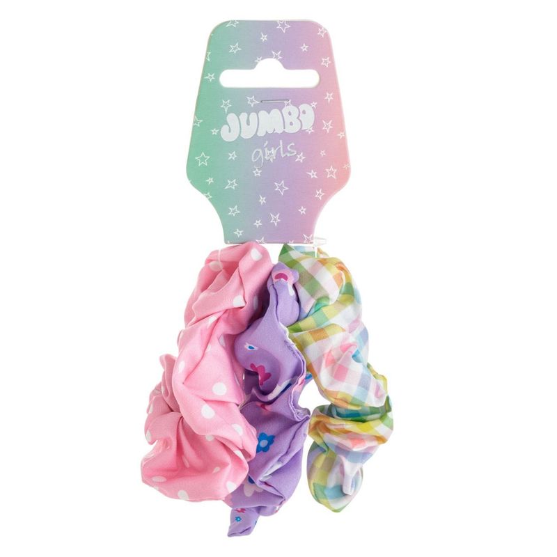 Fashion, accesorii si bijuterii - Copii - Accesorii copii - Accesorii pentru par copii - Set 3 Elastice de Par Textile pentru Copii, Roz cu Buline, Lila Floral si Alb cu Carouri - Infinity.ro