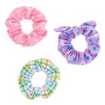 Fashion, accesorii si bijuterii - Copii - Accesorii copii - Accesorii pentru par copii - Set 3 Elastice de Par Textile pentru Copii, Roz cu Buline, Lila Floral si Alb cu Carouri - Infinity.ro