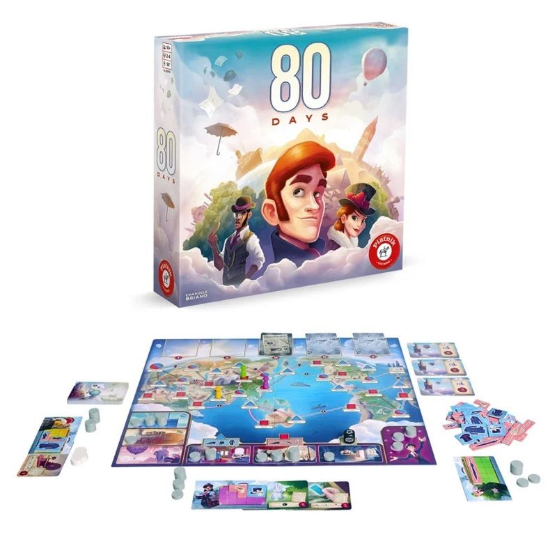Jucarii, Copii si Bebe - Jucarii si jocuri - Jocuri si puzzle - Jocuri de societate - Joc de Societate 80 Days Piatnik, Limba Romana, Cursa in Jurul Lumii Phileas Fogg, Tabla cu Doua Fete, 2-4 Jucatori - Infinity.ro