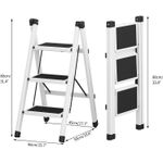 Casa si Gradina - Constructii - Scari si accesorii interioare - Scari aluminiu/ otel - Scara pliabila, cu 3 trepte late, suport triunghiular, maxim 150 kg, antiderapant, Alb/Negru, 36x60x78.5CM - Infinity.ro