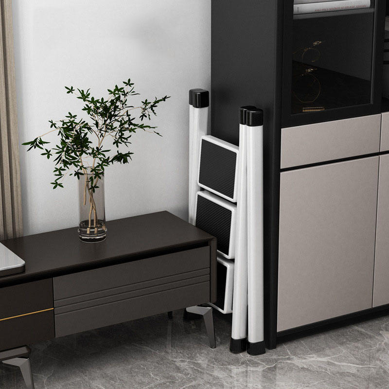 Casa si Gradina - Constructii - Scari si accesorii interioare - Scari aluminiu/ otel - Scara pliabila, cu 3 trepte late, suport triunghiular, maxim 150 kg, antiderapant, Alb/Negru, 36x60x78.5CM - Infinity.ro