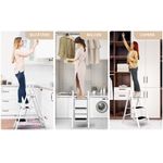 Casa si Gradina - Constructii - Scari si accesorii interioare - Scari aluminiu/ otel - Scara pliabila, cu 3 trepte late, suport triunghiular, maxim 150 kg, antiderapant, Alb/Negru, 36x60x78.5CM - Infinity.ro