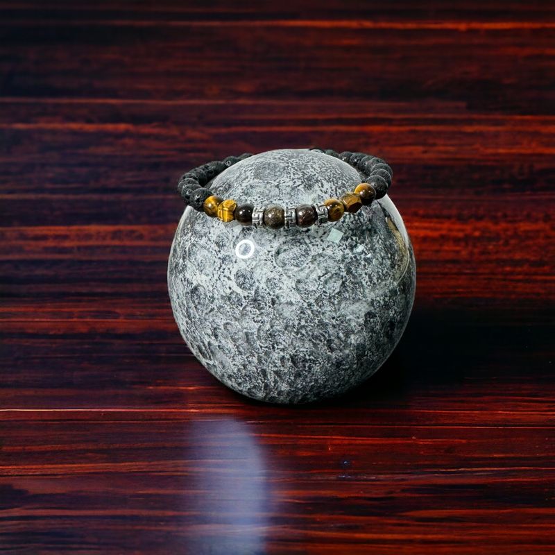 Fashion, accesorii si bijuterii - Barbati - Bijuterii barbati - Bratari barbati - Bratara Barbati snur Milo din cristale de Bronzit, Ochi de Tigru si Piatra de Lava - Infinity.ro