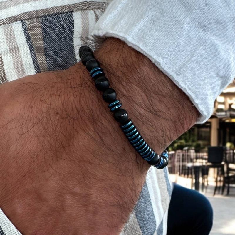 Fashion, accesorii si bijuterii - Barbati - Bijuterii barbati - Bratari barbati - Bratara barbati snur Jude din cristale de Agat si Hematit - Infinity.ro