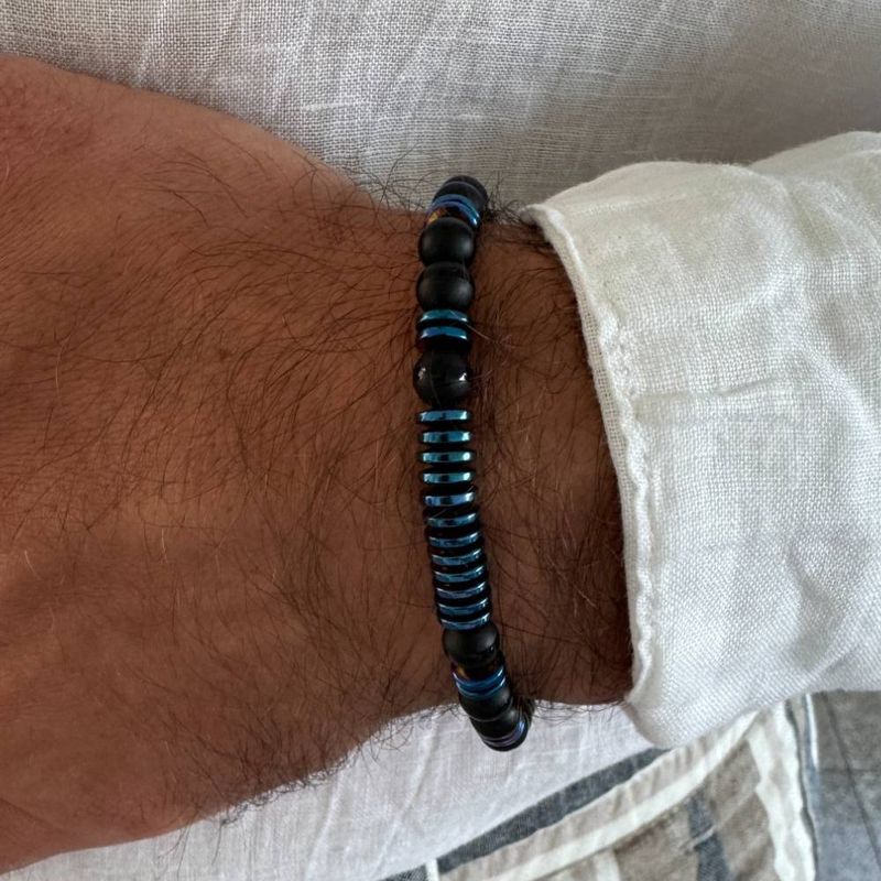 Fashion, accesorii si bijuterii - Barbati - Bijuterii barbati - Bratari barbati - Bratara barbati snur Jude din cristale de Agat si Hematit - Infinity.ro