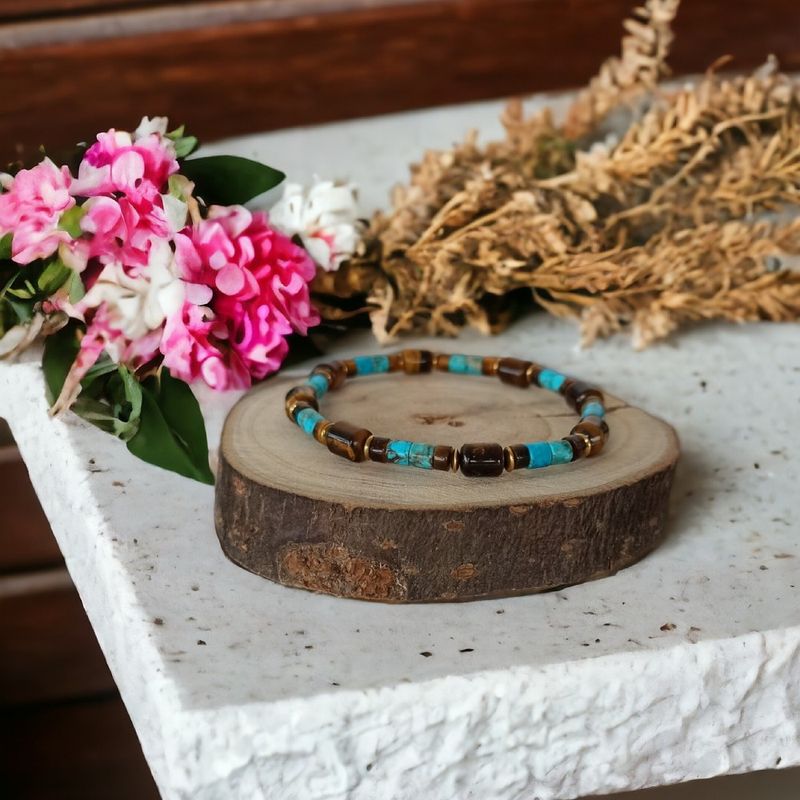 Fashion, accesorii si bijuterii - Barbati - Bijuterii barbati - Bratari barbati - Bratara barbati Kaanan din cristale de Ochi de Tigru si Sediment Marin de Jasp Turcoaz - Infinity.ro