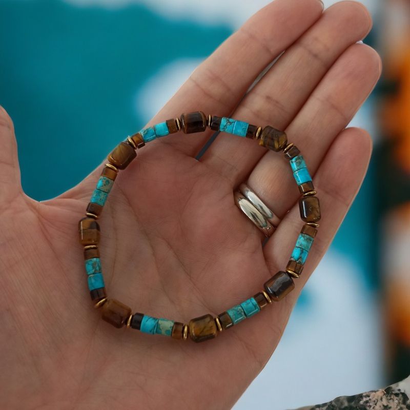 Fashion, accesorii si bijuterii - Barbati - Bijuterii barbati - Bratari barbati - Bratara barbati Kaanan din cristale de Ochi de Tigru si Sediment Marin de Jasp Turcoaz - Infinity.ro