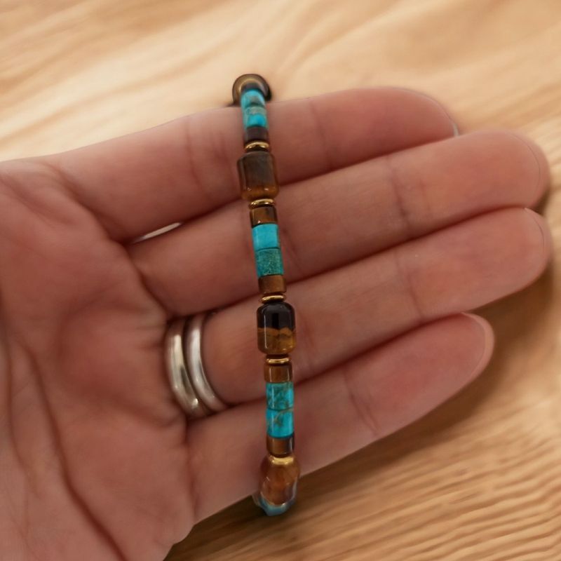 Fashion, accesorii si bijuterii - Barbati - Bijuterii barbati - Bratari barbati - Bratara barbati Kaanan din cristale de Ochi de Tigru si Sediment Marin de Jasp Turcoaz - Infinity.ro