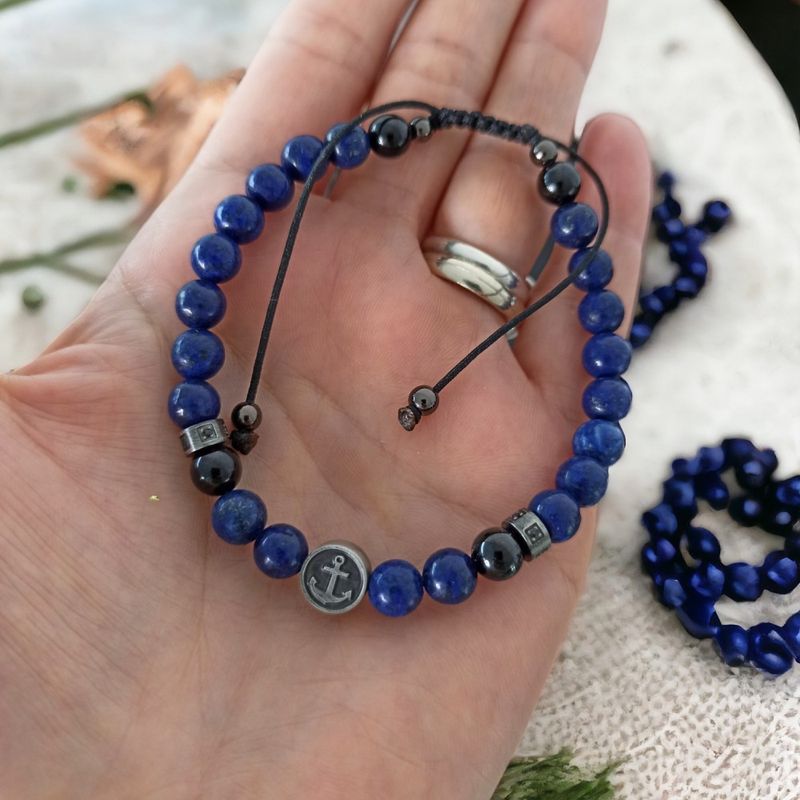 Fashion, accesorii si bijuterii - Barbati - Bijuterii barbati - Bratari barbati - Bratara barbati snur Ambar din pietre de Lapis lazuli si accesorii din inox - Infinity.ro