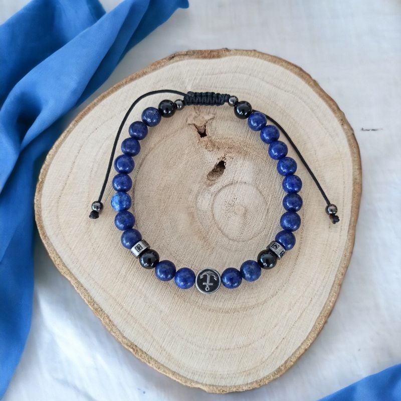 Fashion, accesorii si bijuterii - Barbati - Bijuterii barbati - Bratari barbati - Bratara barbati snur Ambar din pietre de Lapis lazuli si accesorii din inox - Infinity.ro
